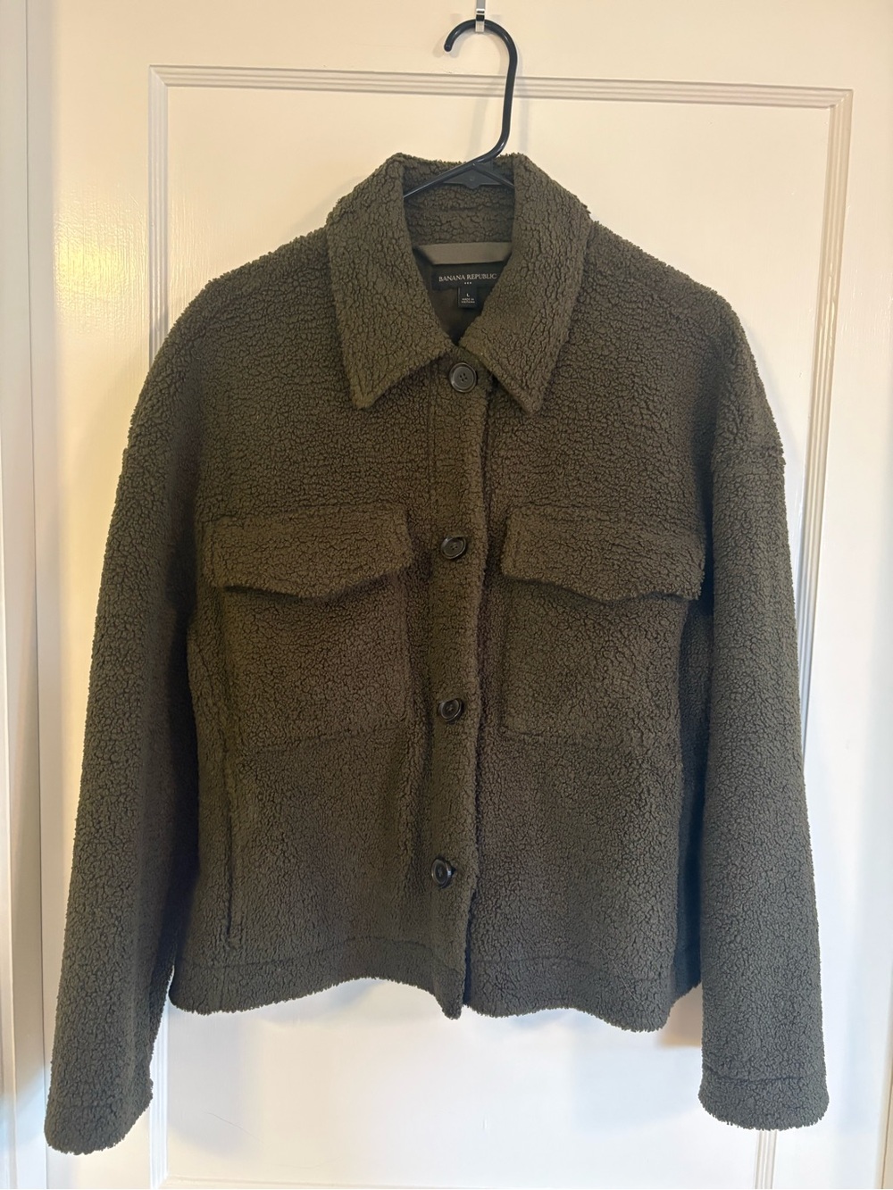 Banana Republic Olive Sherpa Button-Up Jacket